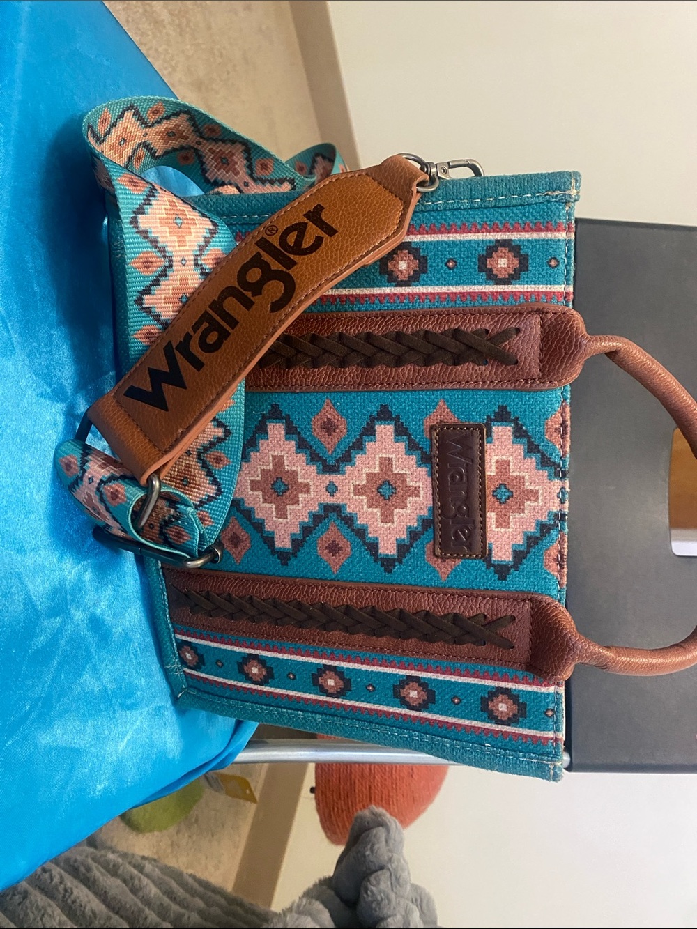 Wrangler Turquoise and Brown Southwestern Crossbody Bag